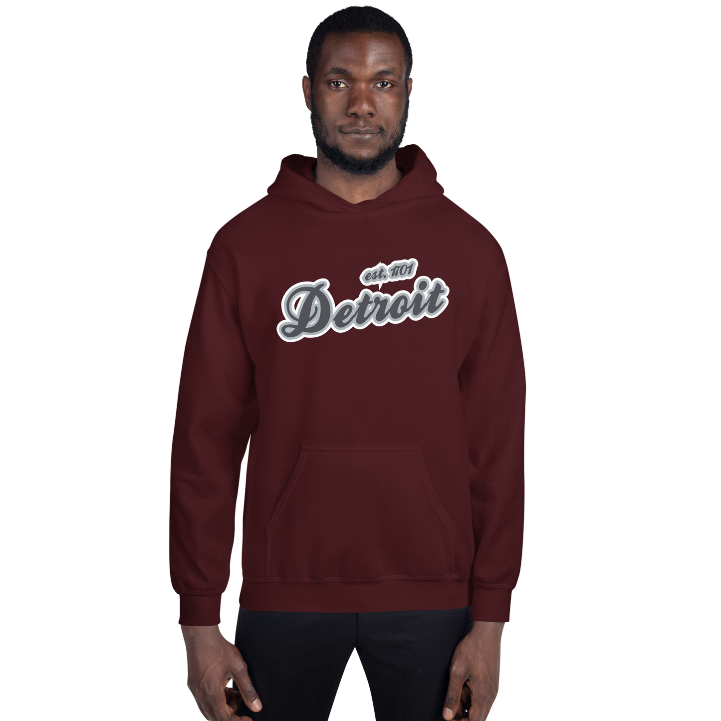 'Detroit EST. 1701' Hoodie (Iron Ore Grey Script Font) | Unisex Standard