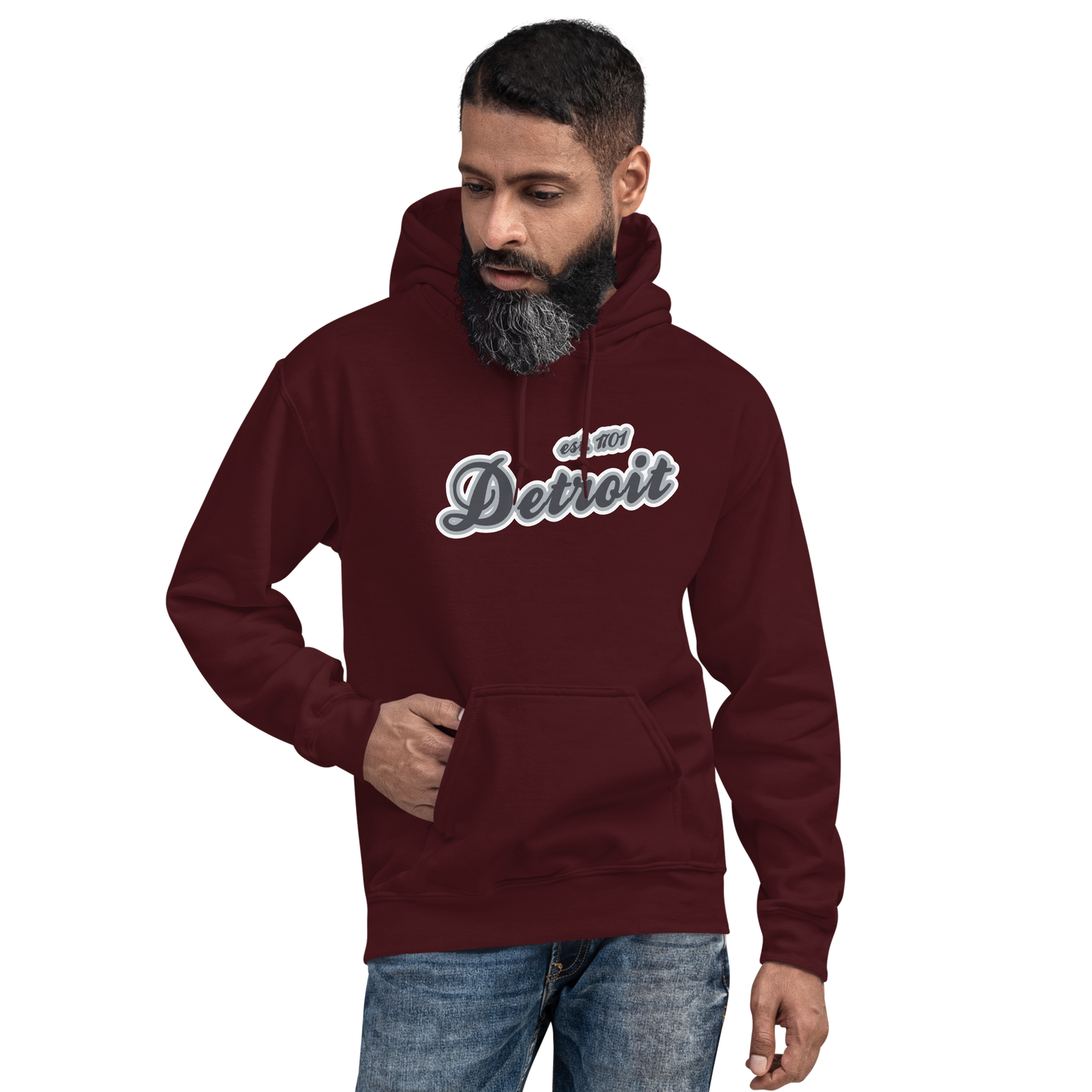 'Detroit EST. 1701' Hoodie (Iron Ore Grey Script Font) | Unisex Standard