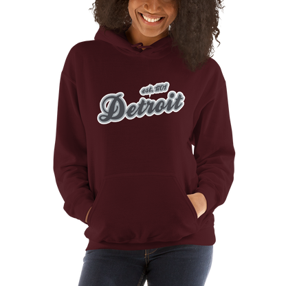 'Detroit EST. 1701' Hoodie (Iron Ore Grey Script Font) | Unisex Standard