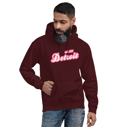 'Detroit EST. 1701' Hoodie (Rhodochrosite Pink Script Font) | Unisex Standard