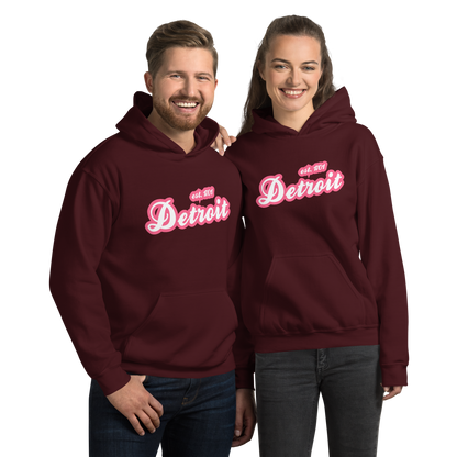 'Detroit EST. 1701' Hoodie (Rhodochrosite Pink Script Font) | Unisex Standard