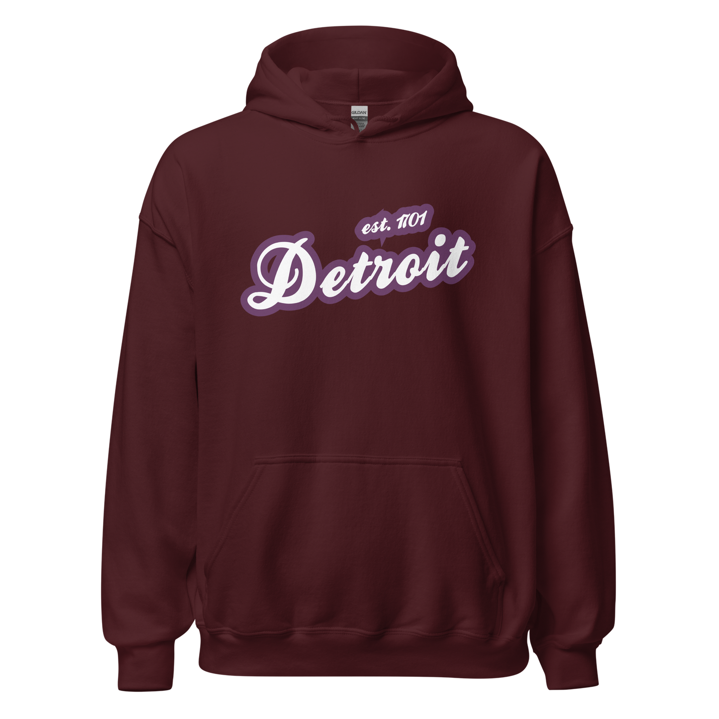 'Detroit EST. 1701' Hoodie (Plum Script Font) | Unisex Standard