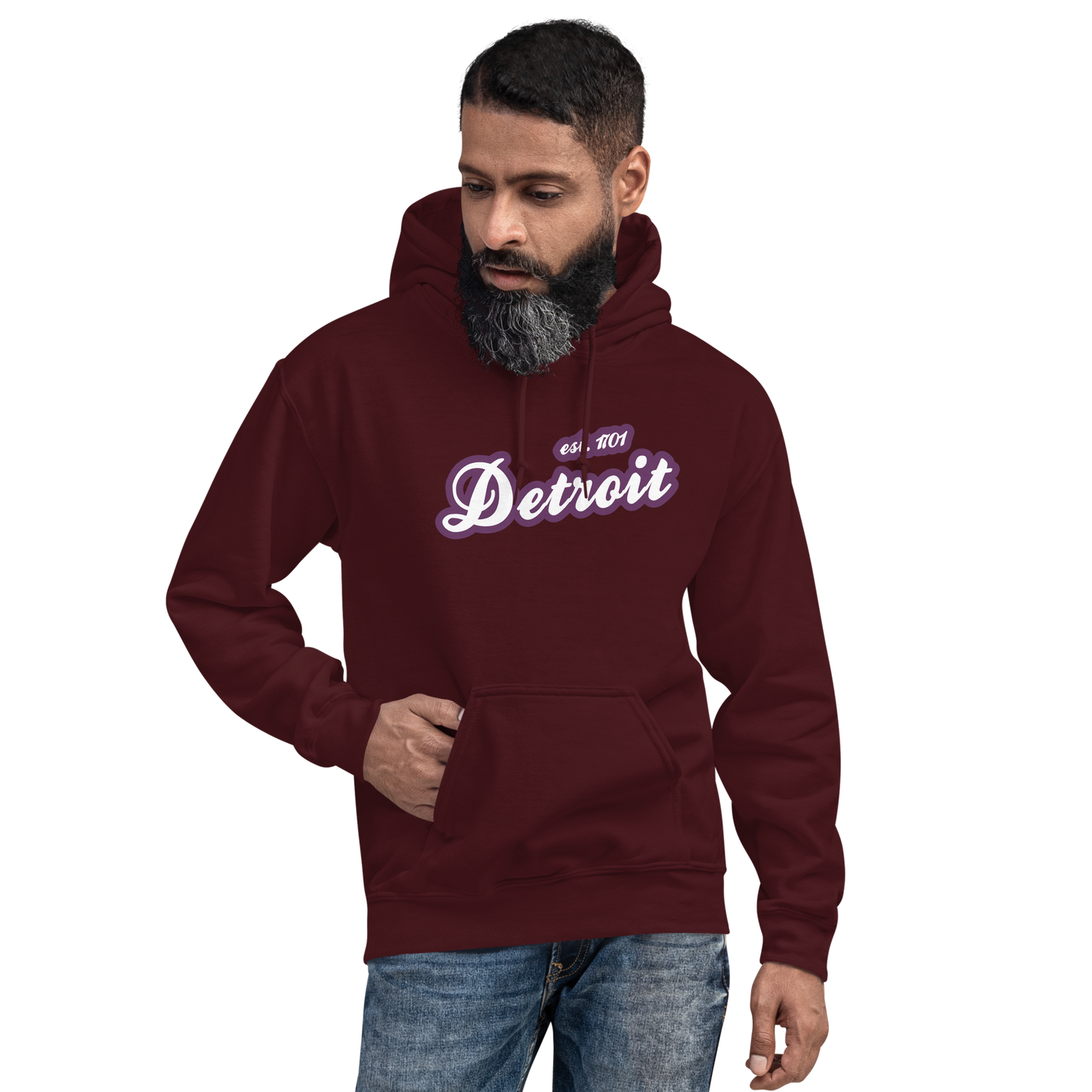 'Detroit EST. 1701' Hoodie (Plum Script Font) | Unisex Standard