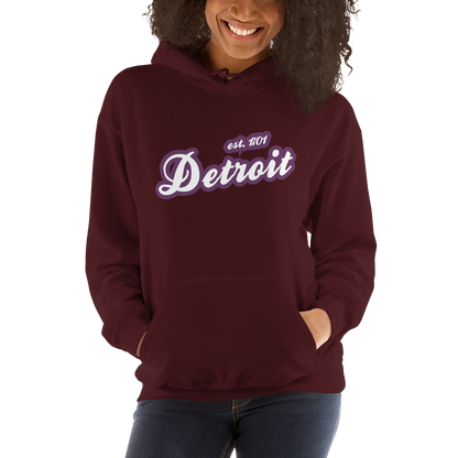 'Detroit EST. 1701' Hoodie (Plum Script Font) | Unisex Standard