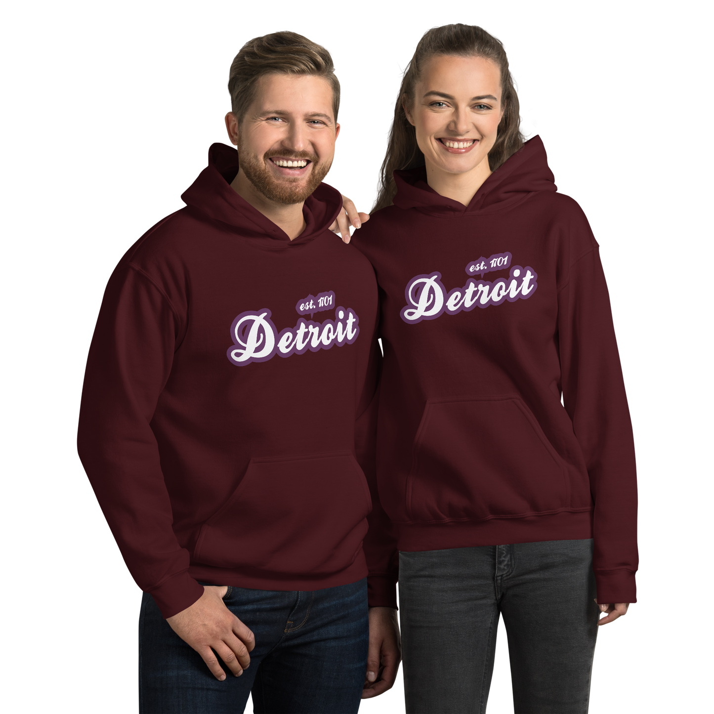 'Detroit EST. 1701' Hoodie (Plum Script Font) | Unisex Standard