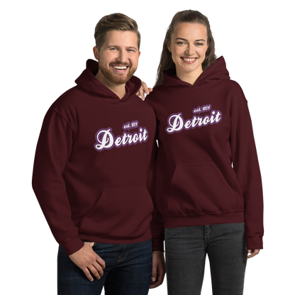 'Detroit EST. 1701' Hoodie (Plum Script Font) | Unisex Standard