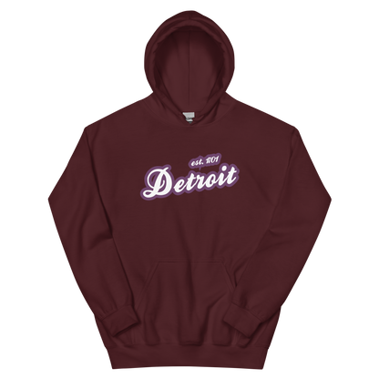 'Detroit EST. 1701' Hoodie (Plum Script Font) | Unisex Standard