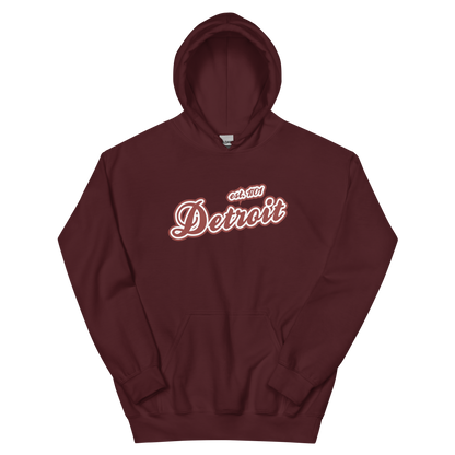 'Detroit EST. 1701' Hoodie (Ore Dock Red Script Font) | Unisex Standard