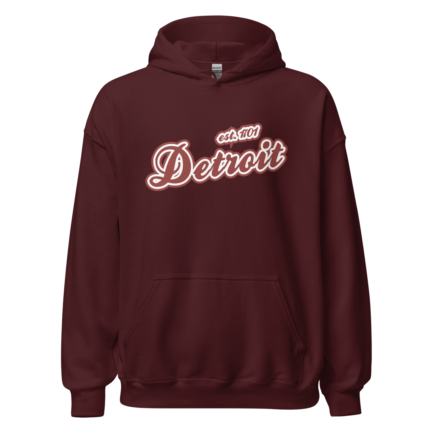 'Detroit EST. 1701' Hoodie (Ore Dock Red Script Font) | Unisex Standard