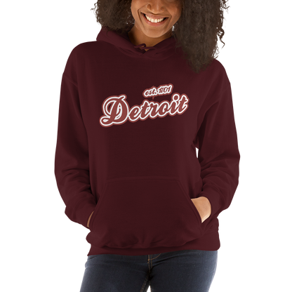 'Detroit EST. 1701' Hoodie (Ore Dock Red Script Font) | Unisex Standard