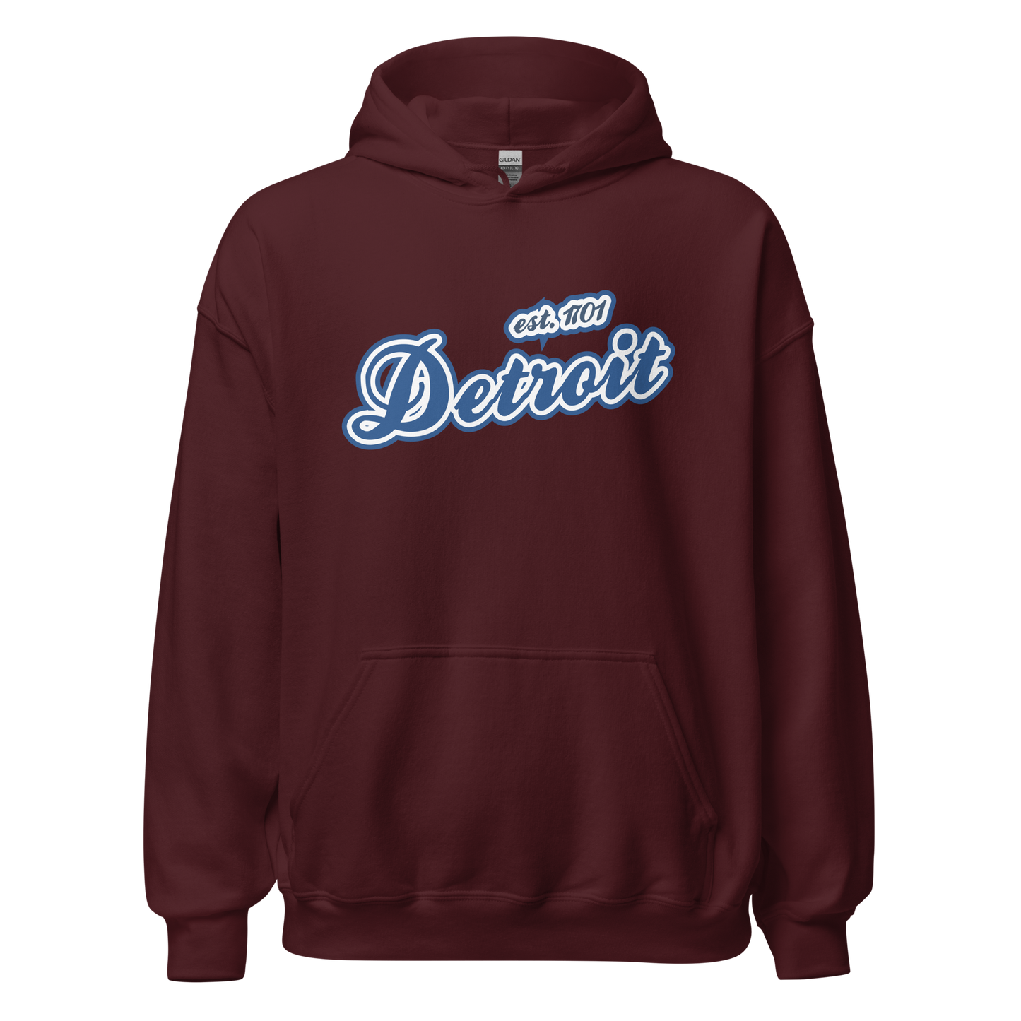 'Detroit EST. 1701' Hoodie (Dearborn Blue Script Font) | Unisex Standard