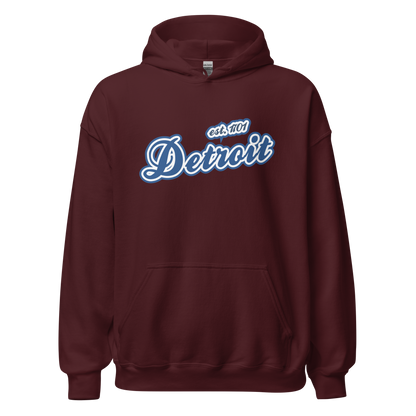 'Detroit EST. 1701' Hoodie (Dearborn Blue Script Font) | Unisex Standard