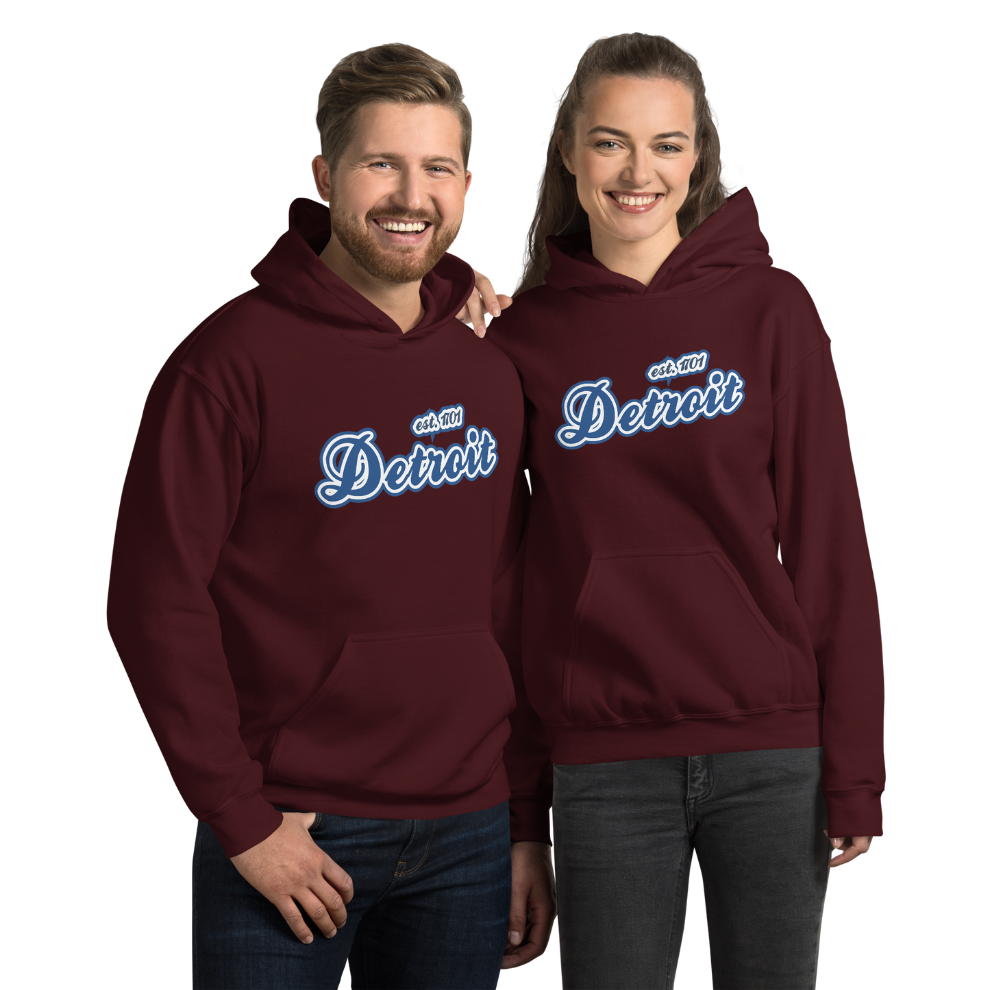 'Detroit EST. 1701' Hoodie (Dearborn Blue Script Font) | Unisex Standard