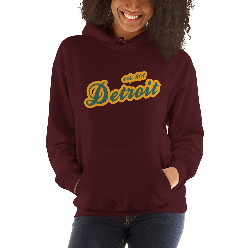 'Detroit EST. 1701' Hoodie (Ginger Ale Green Script Font) | Unisex Standard