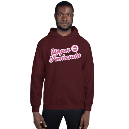 'Upper Peninsula EST. 1837' Hoodie (Apple Blossom Pink Script Font) | Unisex Standard