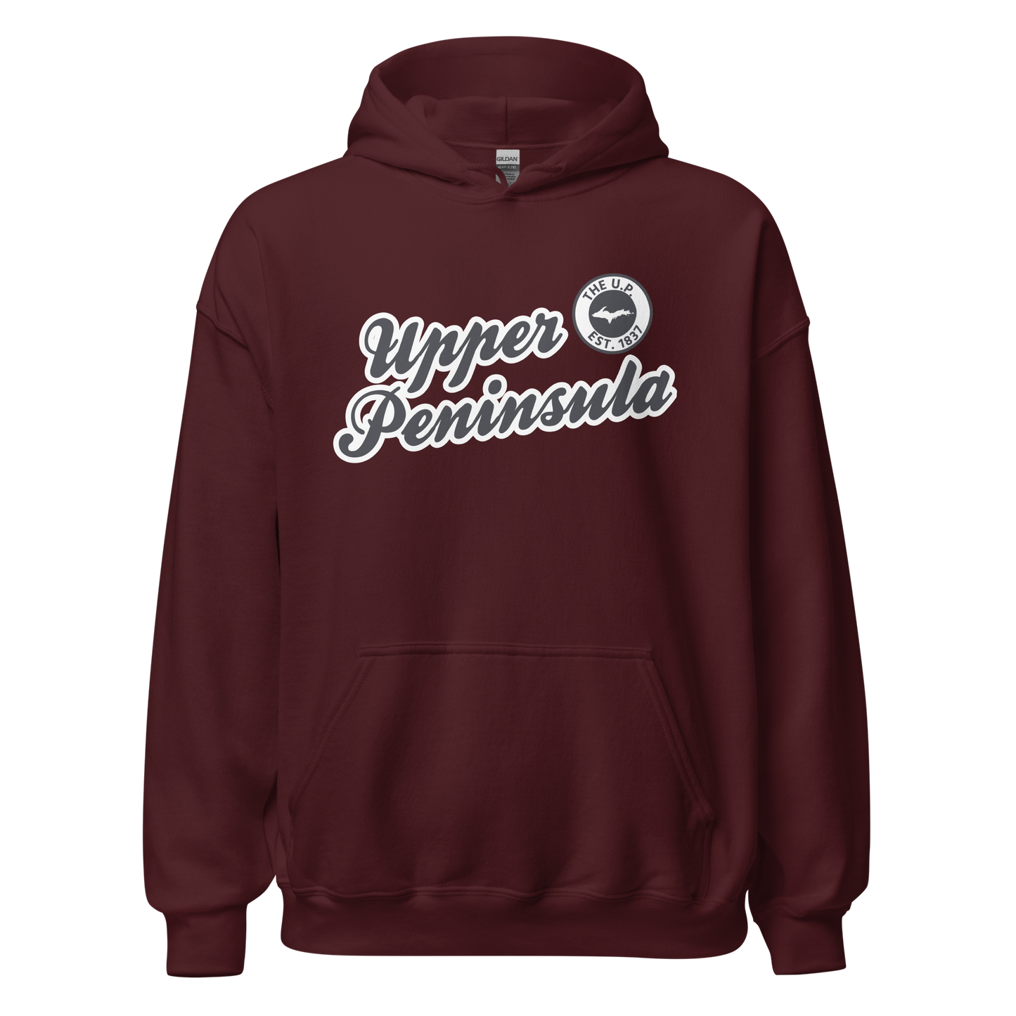 'Upper Peninsula EST. 1837' Hoodie (Iron Ore Grey Script Font) | Unisex Standard