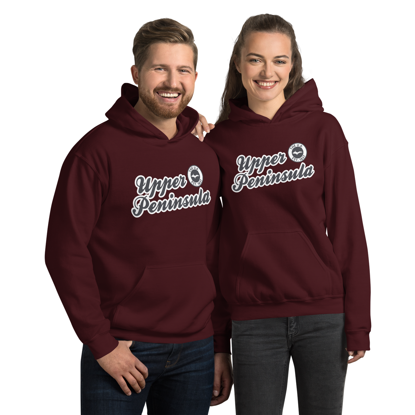 'Upper Peninsula EST. 1837' Hoodie (Iron Ore Grey Script Font) | Unisex Standard