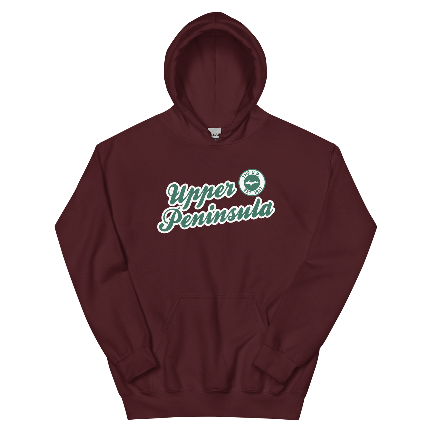 'Upper Peninsula EST. 1837' Hoodie (Superior Green Script Font) | Unisex Standard