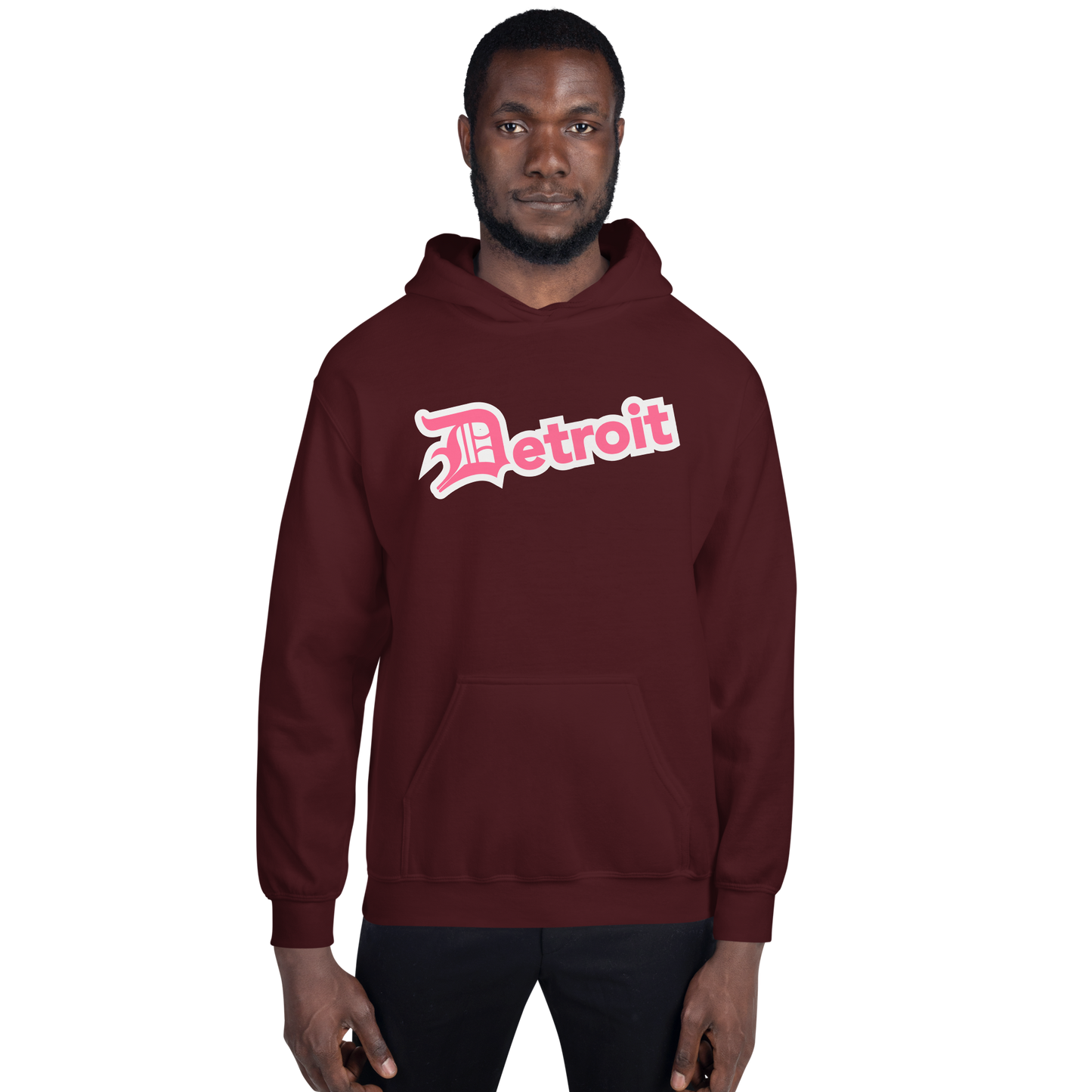 'Detroit' Hoodie (Rhodochrosite Pink w/ Old English 'D') | Unisex Standard