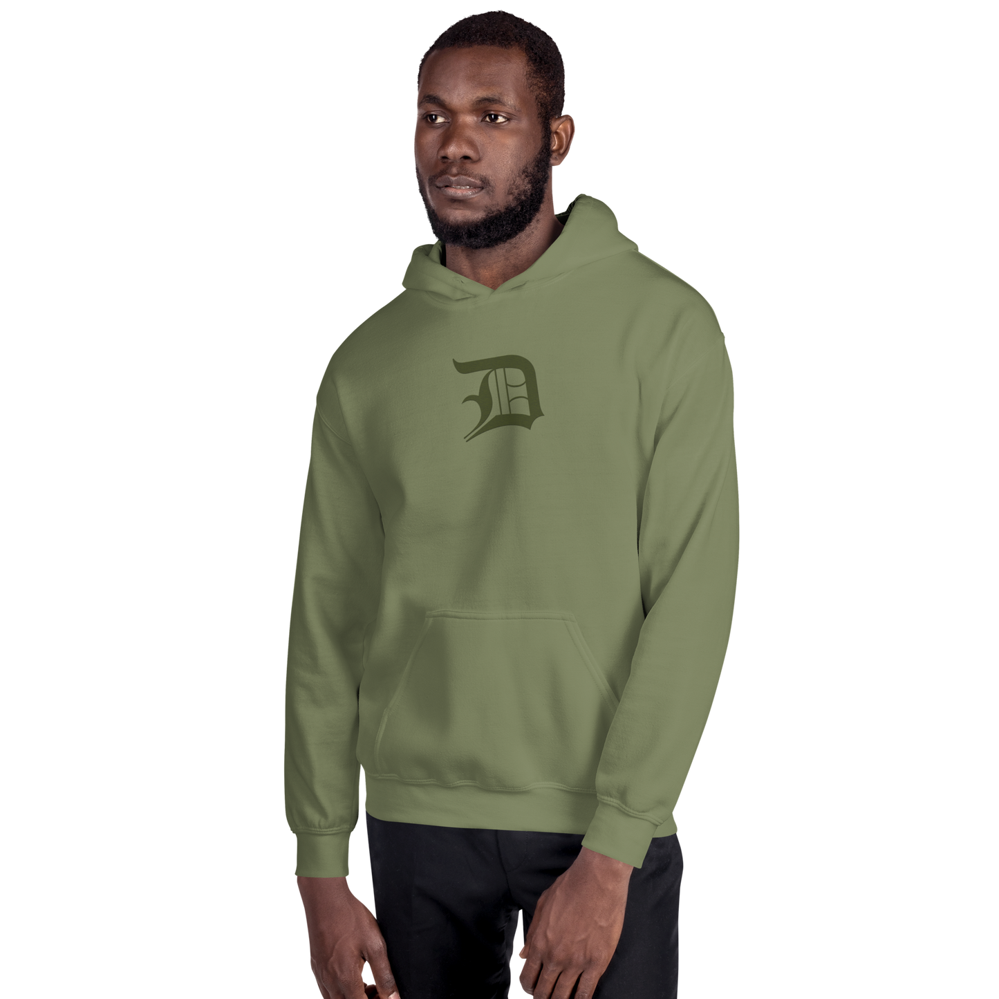 Detroit 'Old English D' Hoodie (Army Green) | Unisex Standard - Emb.