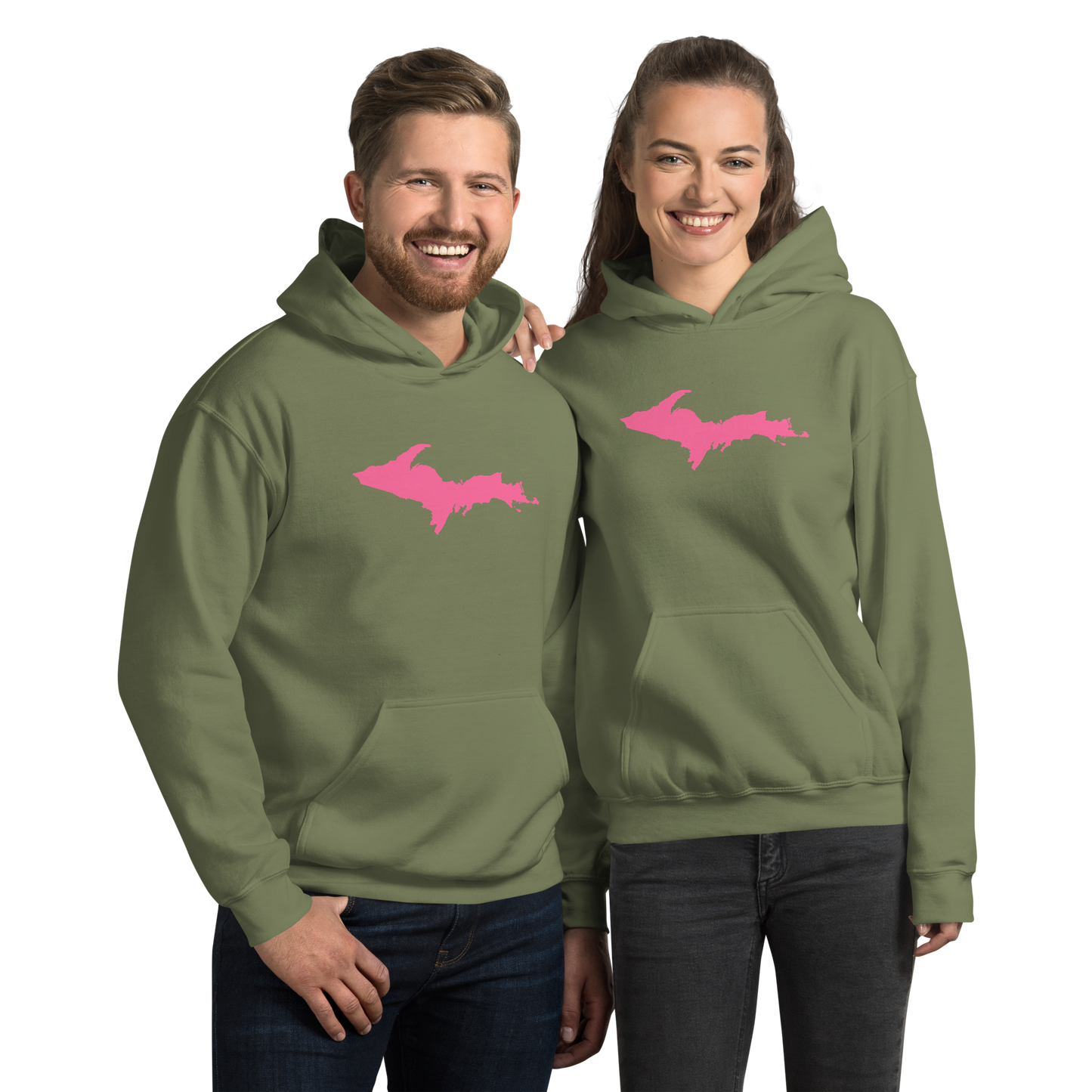 Michigan Upper Peninsula Hoodie (w/ Pink UP Outline) | Unisex Standard