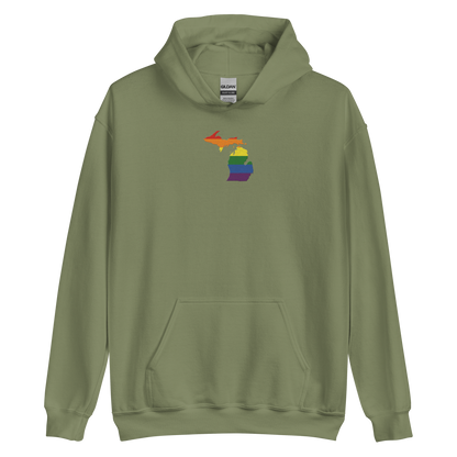 Michigan Hoodie (w/ MI Rainbow Pride Flag) | Unisex Standard - Emb.