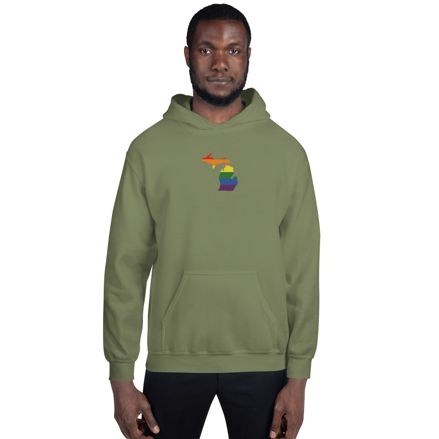 Michigan Hoodie (w/ MI Rainbow Pride Flag) | Unisex Standard - Emb.