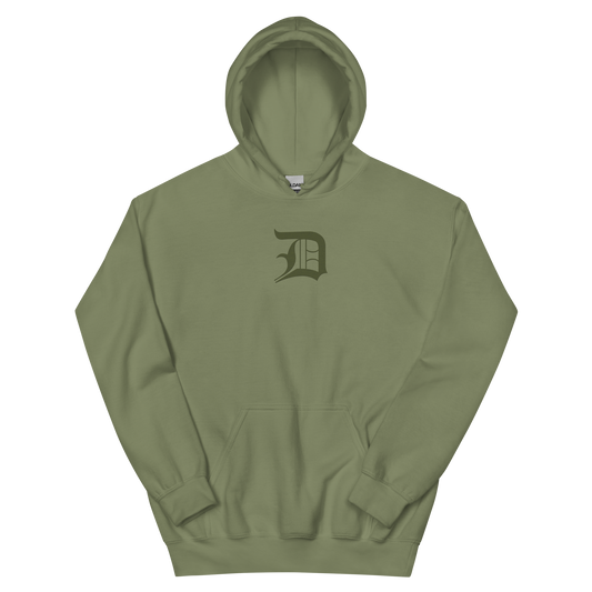 Detroit 'Old English D' Hoodie (Army Green) | Unisex Standard - Emb.