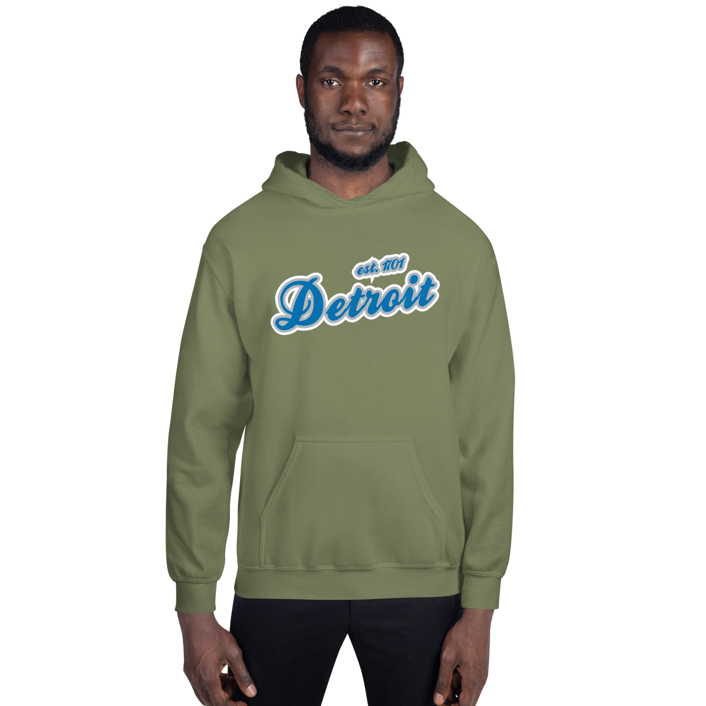 'Detroit EST. 1701' Hoodie (Azure Script Font) | Unisex Standard