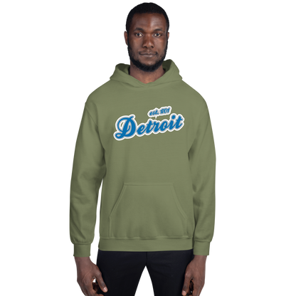 'Detroit EST. 1701' Hoodie (Azure Script Font) | Unisex Standard