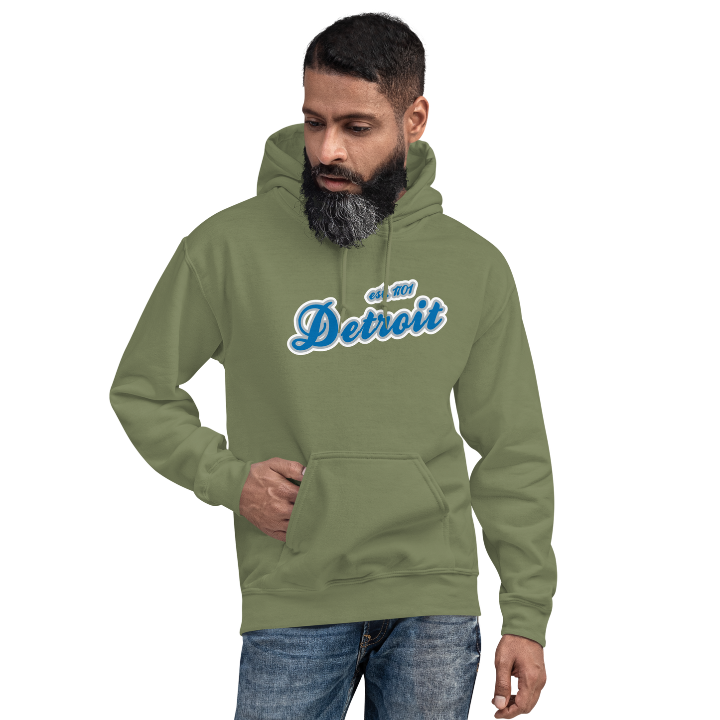 'Detroit EST. 1701' Hoodie (Azure Script Font) | Unisex Standard