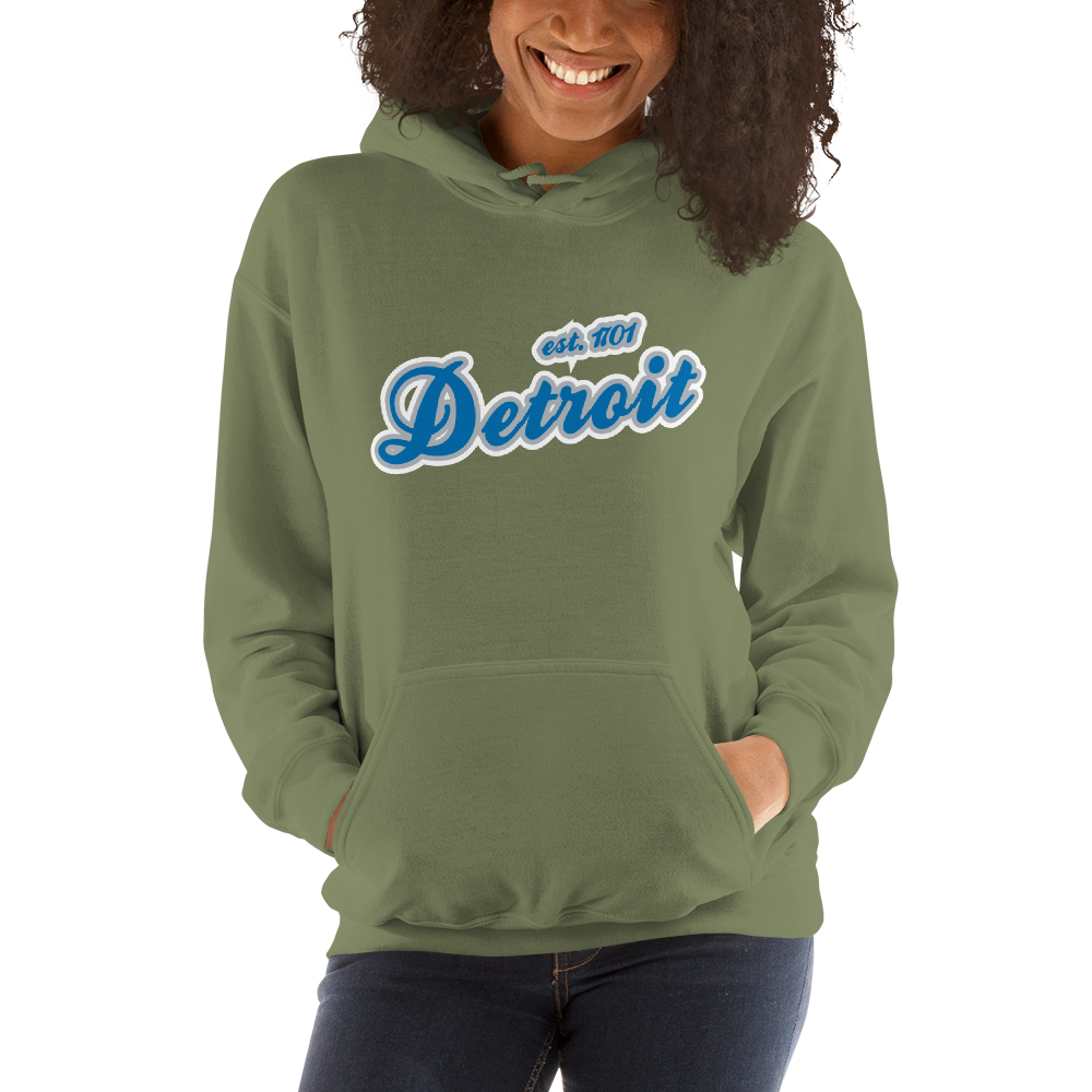 'Detroit EST. 1701' Hoodie (Azure Script Font) | Unisex Standard