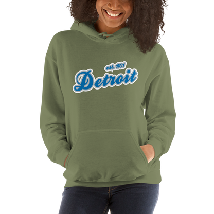 'Detroit EST. 1701' Hoodie (Azure Script Font) | Unisex Standard