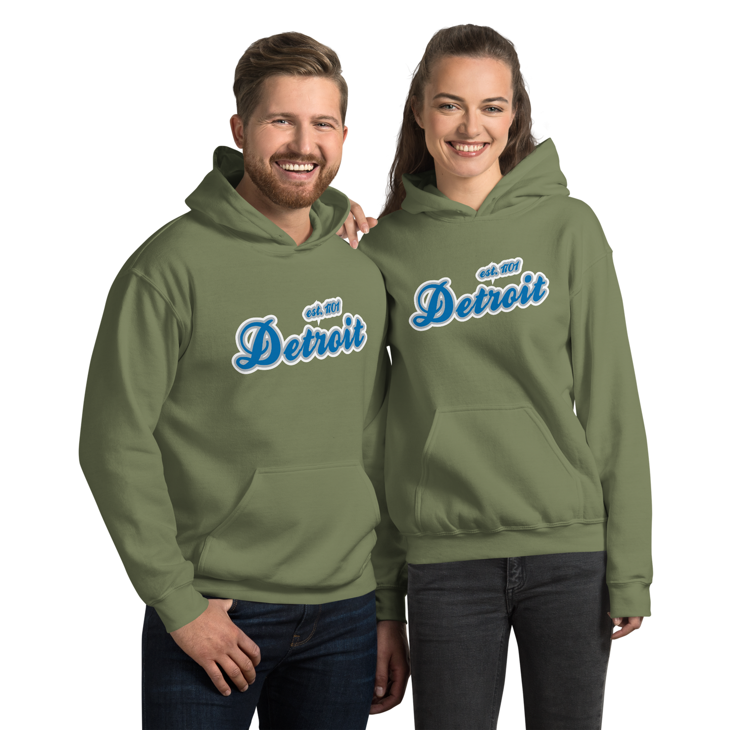 'Detroit EST. 1701' Hoodie (Azure Script Font) | Unisex Standard