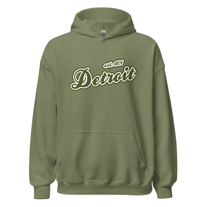 'Detroit EST. 1701' Hoodie (Army Green Script Font) | Unisex Standard