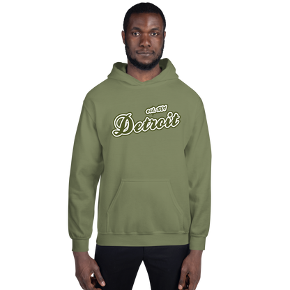 'Detroit EST. 1701' Hoodie (Army Green Script Font) | Unisex Standard