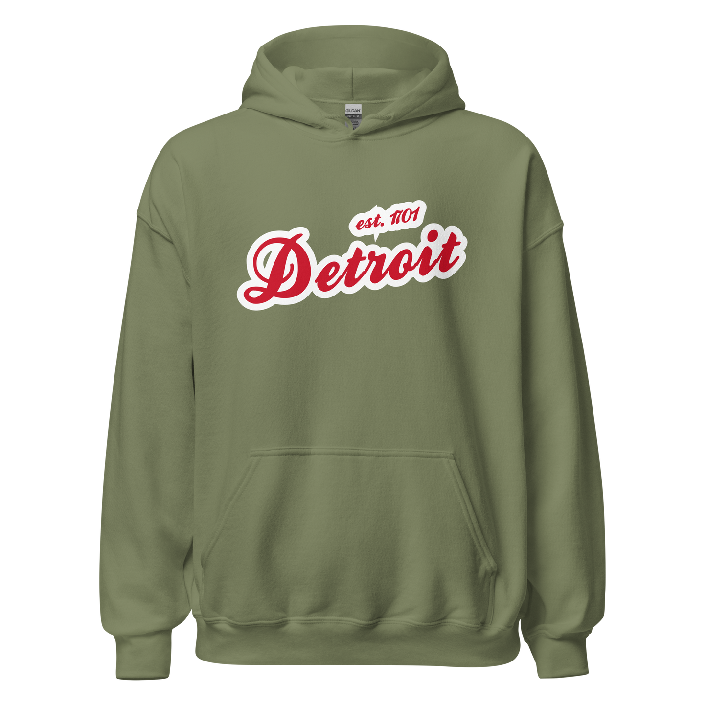 'Detroit EST. 1701' Hoodie (Aliform Red Script Font) | Unisex Standard