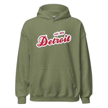 'Detroit EST. 1701' Hoodie (Aliform Red Script Font) | Unisex Standard