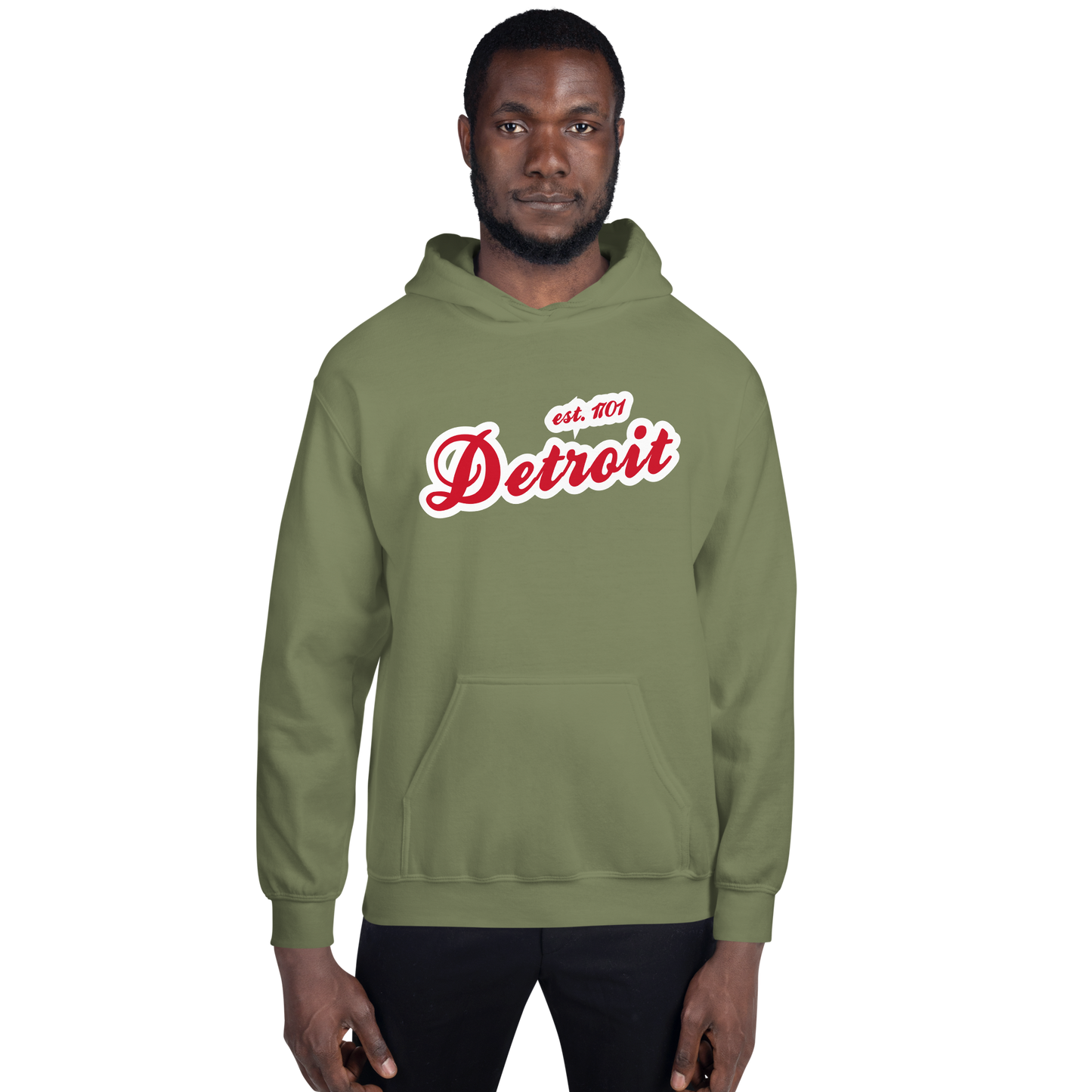 'Detroit EST. 1701' Hoodie (Aliform Red Script Font) | Unisex Standard