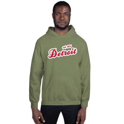 'Detroit EST. 1701' Hoodie (Aliform Red Script Font) | Unisex Standard