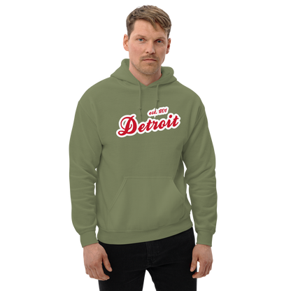 'Detroit EST. 1701' Hoodie (Aliform Red Script Font) | Unisex Standard