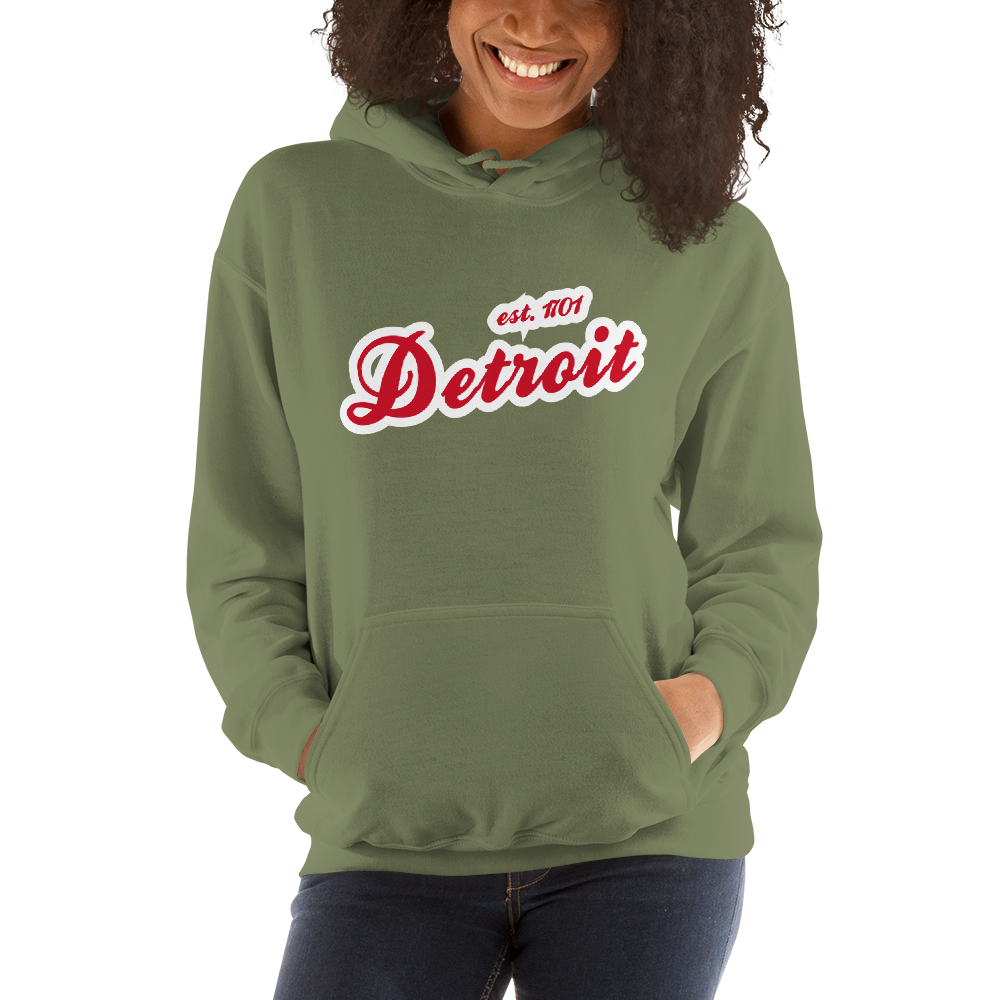 'Detroit EST. 1701' Hoodie (Aliform Red Script Font) | Unisex Standard