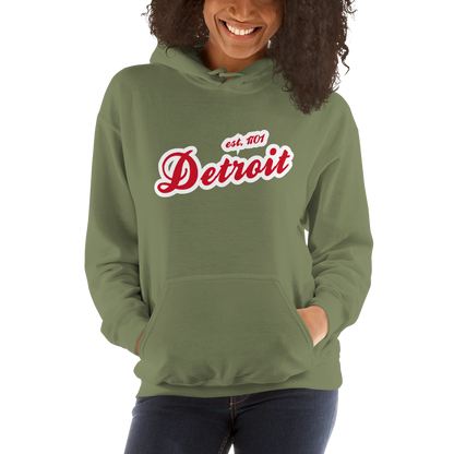 'Detroit EST. 1701' Hoodie (Aliform Red Script Font) | Unisex Standard