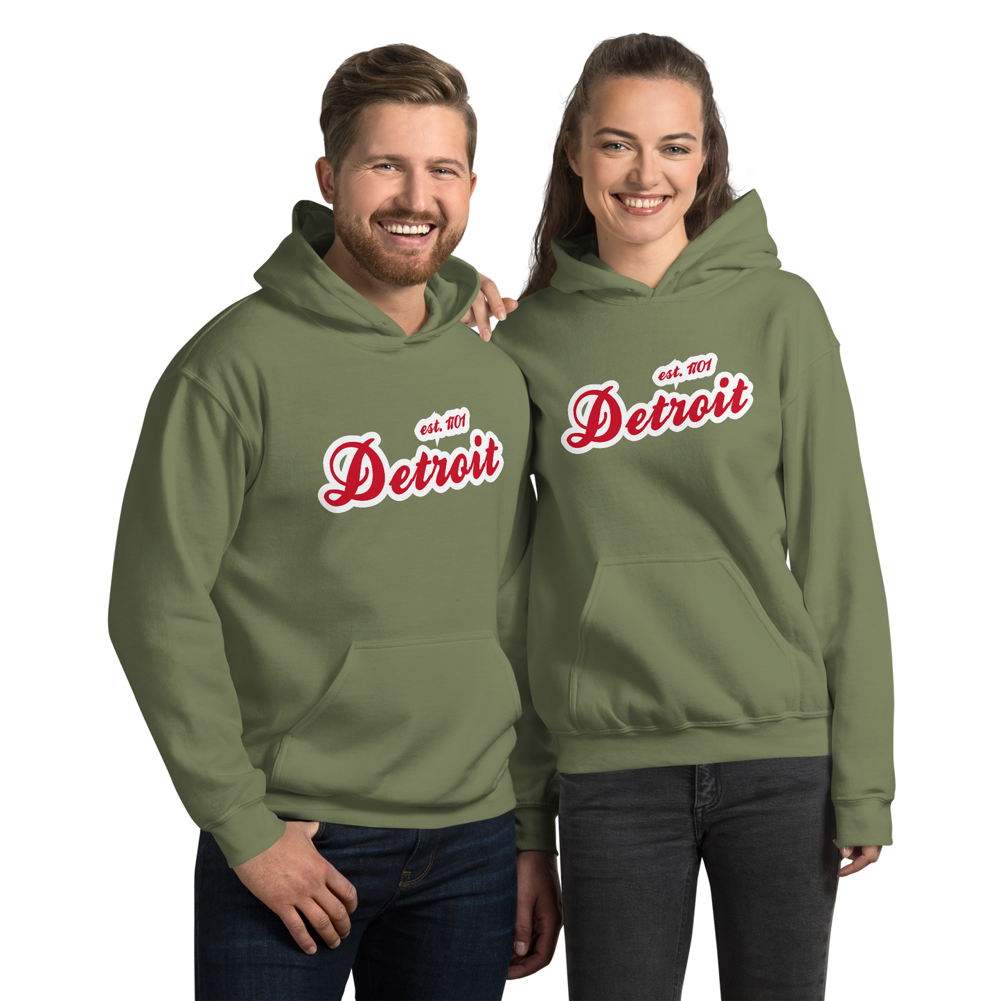 'Detroit EST. 1701' Hoodie (Aliform Red Script Font) | Unisex Standard