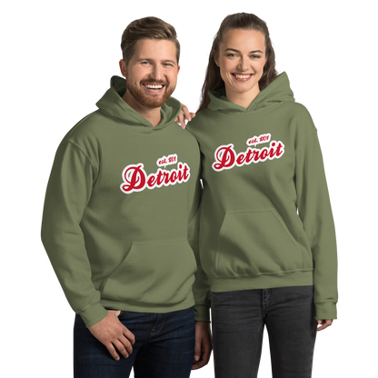 'Detroit EST. 1701' Hoodie (Aliform Red Script Font) | Unisex Standard