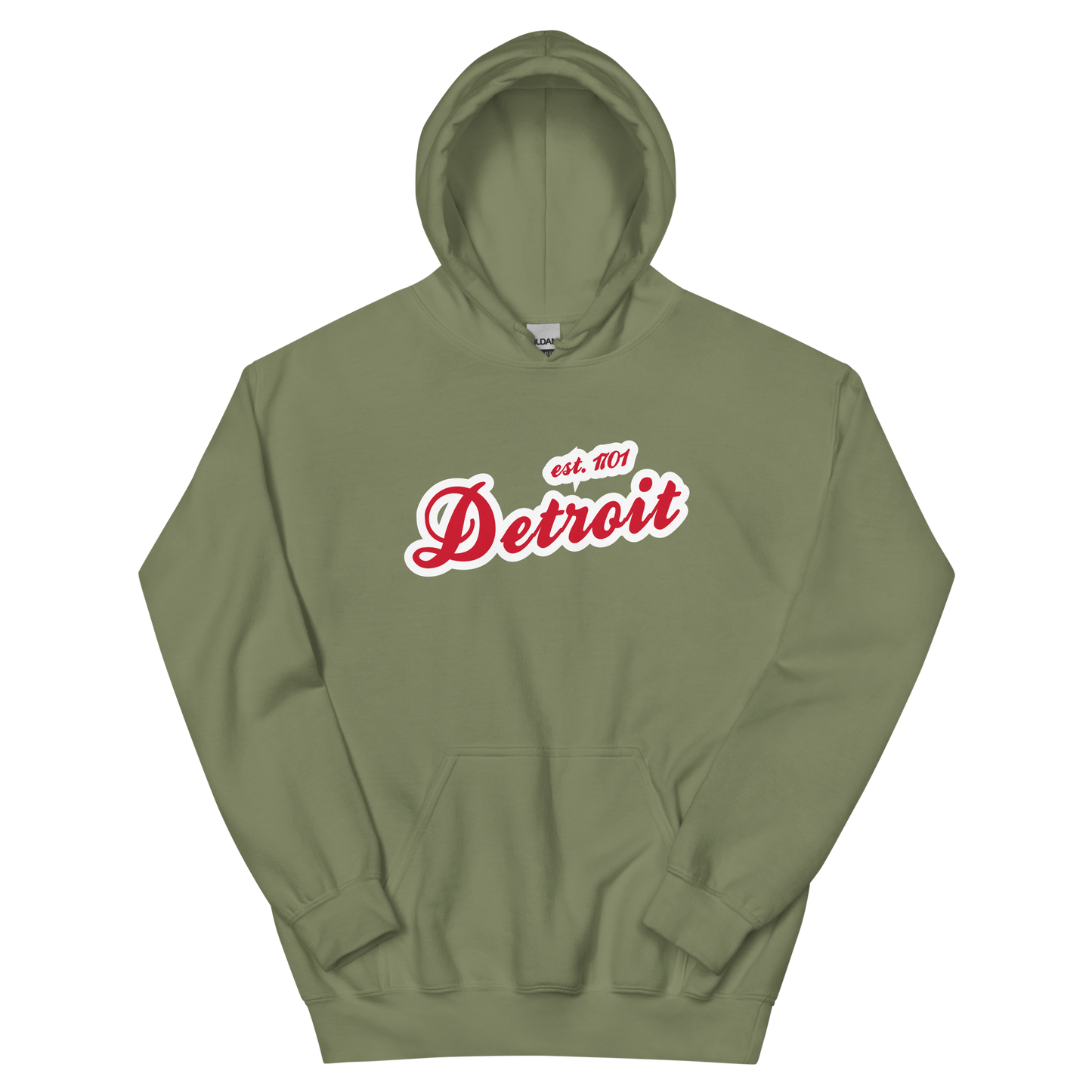 'Detroit EST. 1701' Hoodie (Aliform Red Script Font) | Unisex Standard