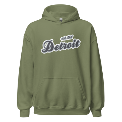 'Detroit EST. 1701' Hoodie (Iron Ore Grey Script Font) | Unisex Standard