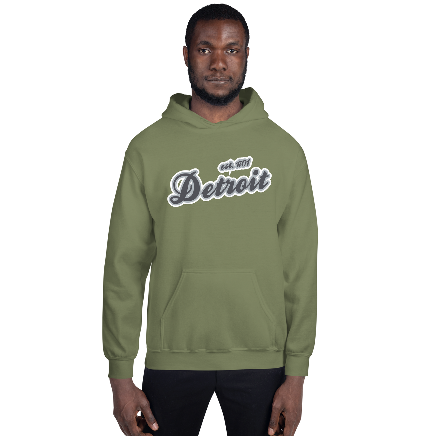 'Detroit EST. 1701' Hoodie (Iron Ore Grey Script Font) | Unisex Standard