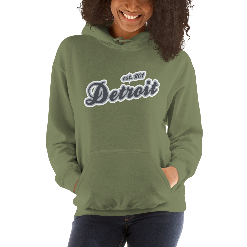 'Detroit EST. 1701' Hoodie (Iron Ore Grey Script Font) | Unisex Standard