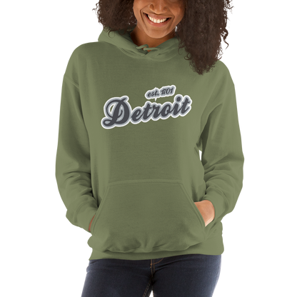 'Detroit EST. 1701' Hoodie (Iron Ore Grey Script Font) | Unisex Standard